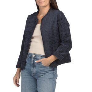 MAX STUDIO LONDON Navy Crosshatch Tweed Short Jacket
